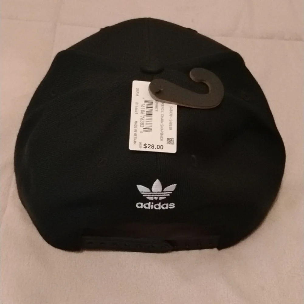 Adidas Classic Black Cap with White Logo, Snapback, Flat Bill, New